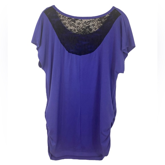 Purple Metallic Butterfly Graphic Top w/ Beaded Detail & Lace Back Women’s Large - Picture 2 of 9